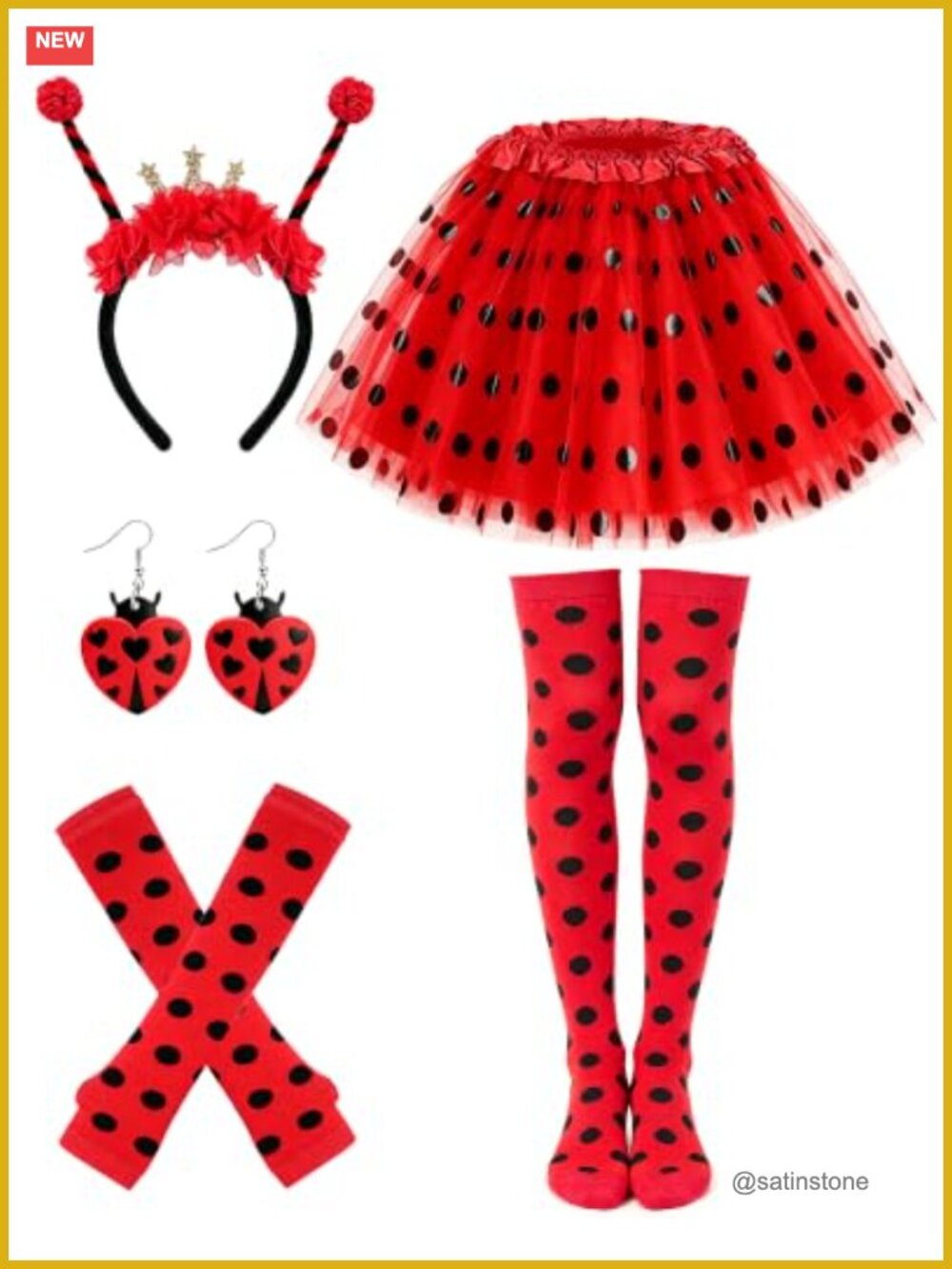 5 Piece Ladybug Costume Set Women Polyester Halloween Cosplay Dress Up